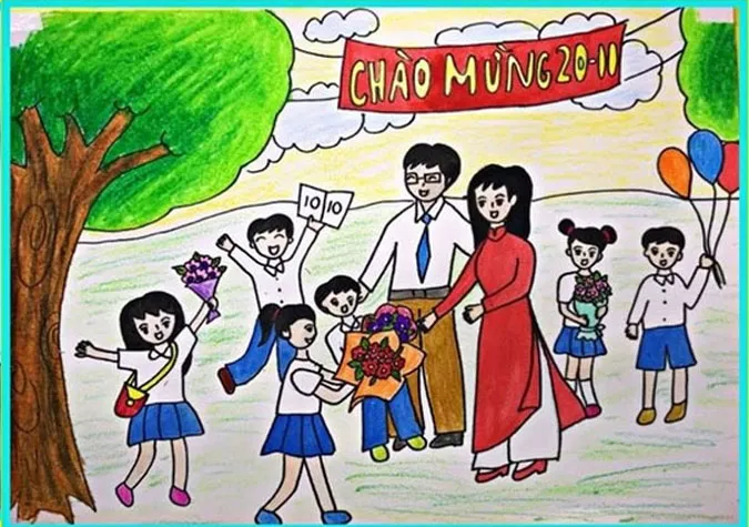 101 bức tranh 20/11 vẽ thầy cô giáo và mái trường đơn giản đẹp nhất