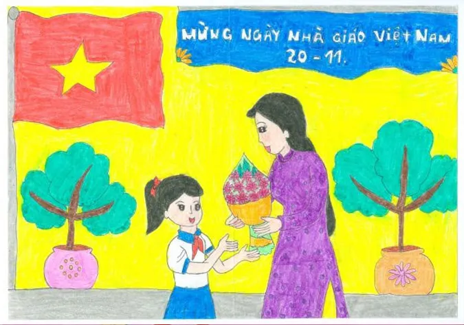 101 bức tranh 20/11 vẽ thầy cô giáo và mái trường đơn giản đẹp nhất