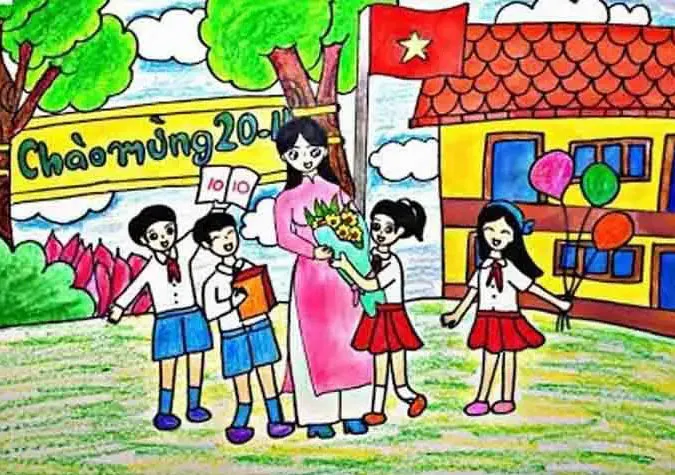 101 bức tranh 20/11 vẽ thầy cô giáo và mái trường đơn giản đẹp nhất