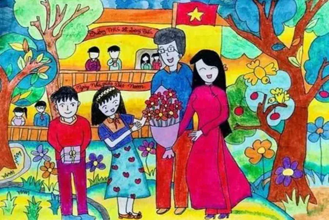101 bức tranh 20/11 vẽ thầy cô giáo và mái trường đơn giản đẹp nhất