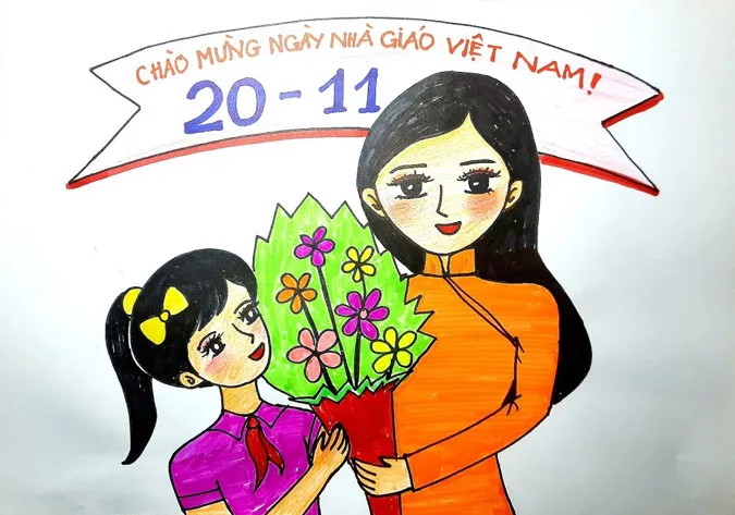 101 bức tranh 20/11 vẽ thầy cô giáo và mái trường đơn giản đẹp nhất