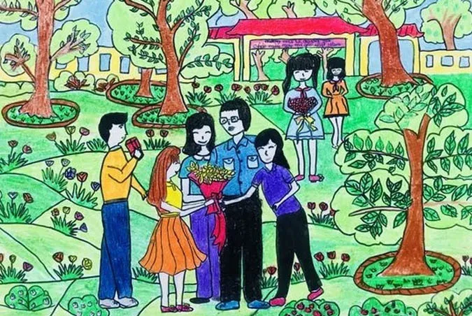 101 bức tranh 20/11 vẽ thầy cô giáo và mái trường đơn giản đẹp nhất