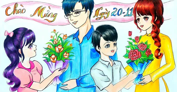 101 bức tranh 20/11 vẽ thầy cô giáo và mái trường đơn giản đẹp nhất