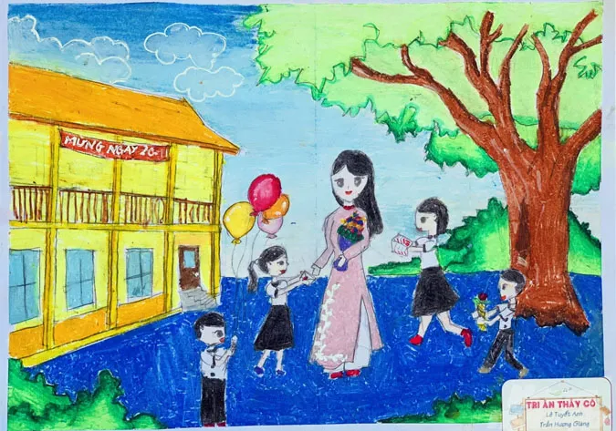 101 bức tranh 20/11 vẽ thầy cô giáo và mái trường đơn giản đẹp nhất