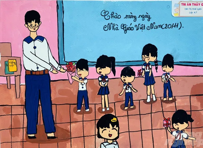 101 bức tranh 20/11 vẽ thầy cô giáo và mái trường đơn giản đẹp nhất