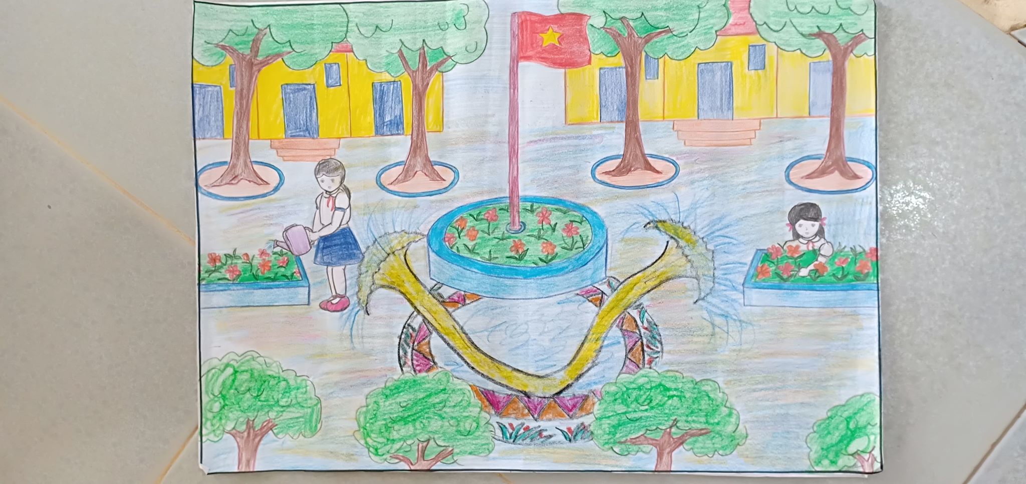 Tranh vẽ ngôi trường tuyệt vời của các em