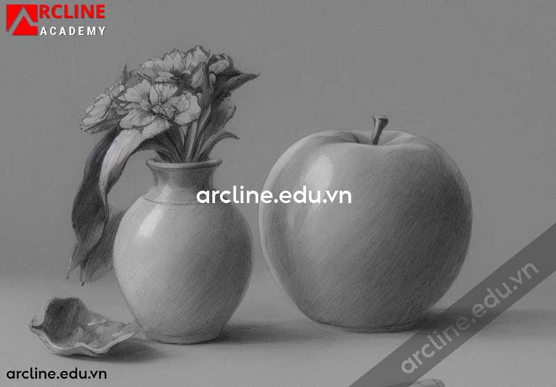 Hướng dẫn các bước vẽ tranh tĩnh vật lọ hoa và quả