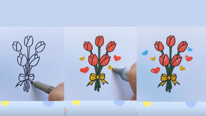 Vẽ hoa tulip ấn tượng nhất, mẫu tranh hoa tulip đẹp dễ vẽ