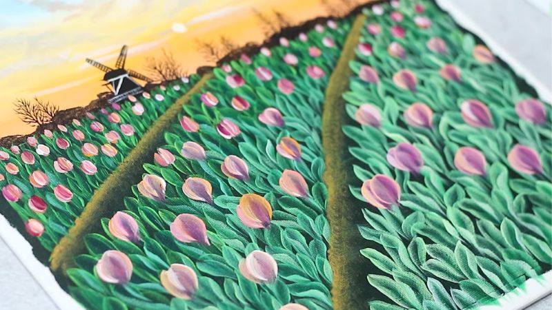 Vẽ hoa tulip ấn tượng nhất, mẫu tranh hoa tulip đẹp dễ vẽ