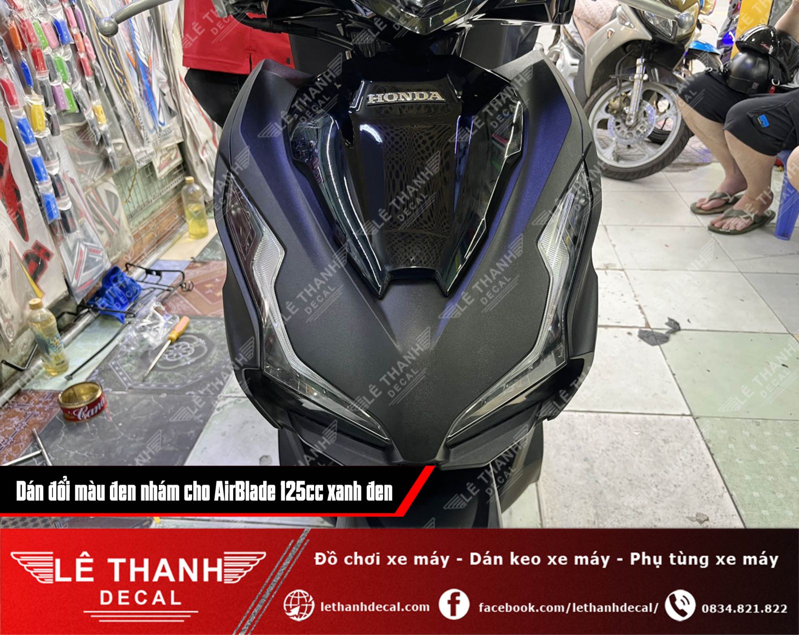 Dán decal đổi màu đen nhám cho AirBlade 125cc xanh đen cá tính