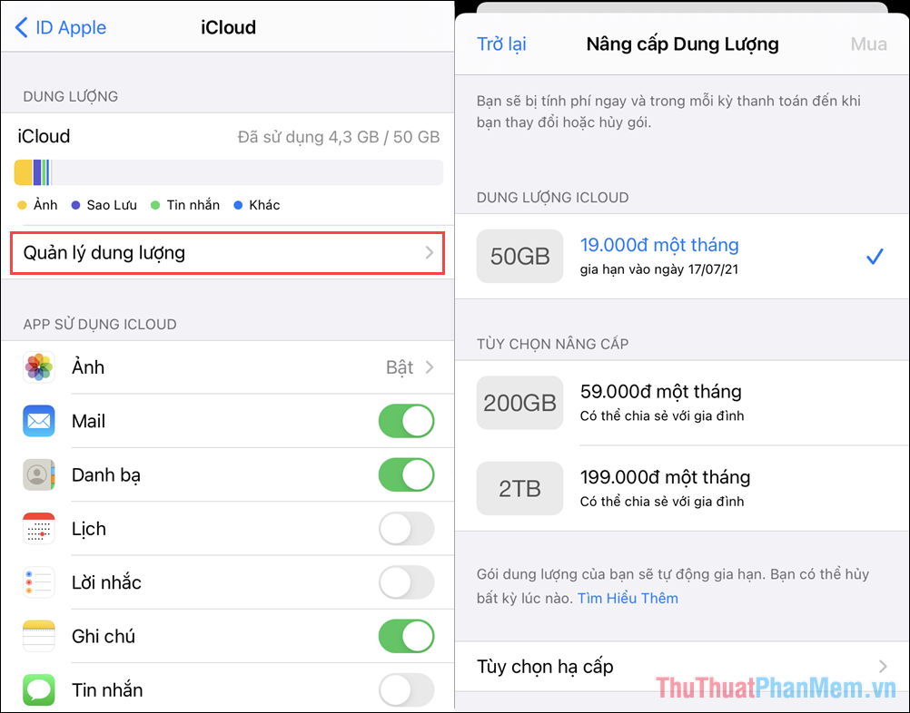Xác định dung lượng iCloud