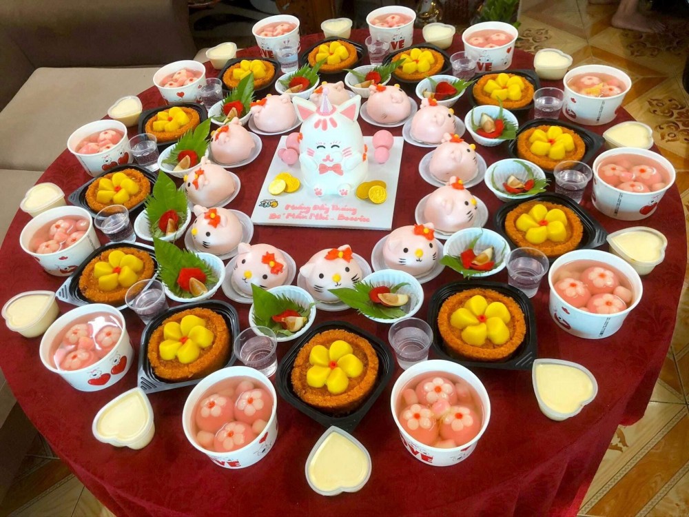 Mâm cúng đầy tháng bé gái