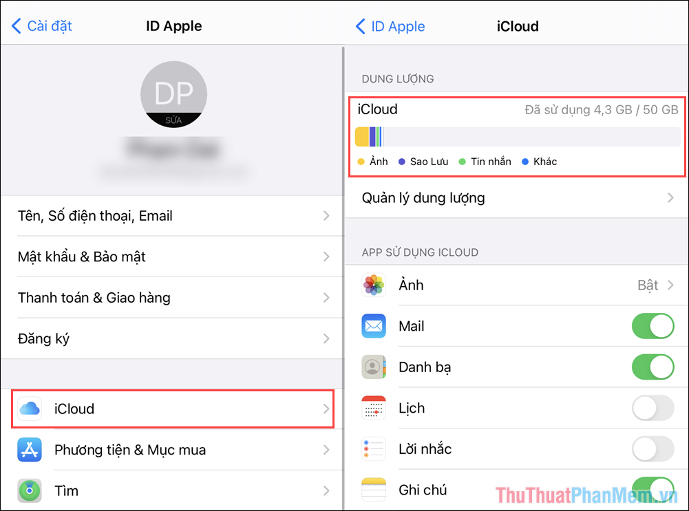 Xác định dung lượng iCloud