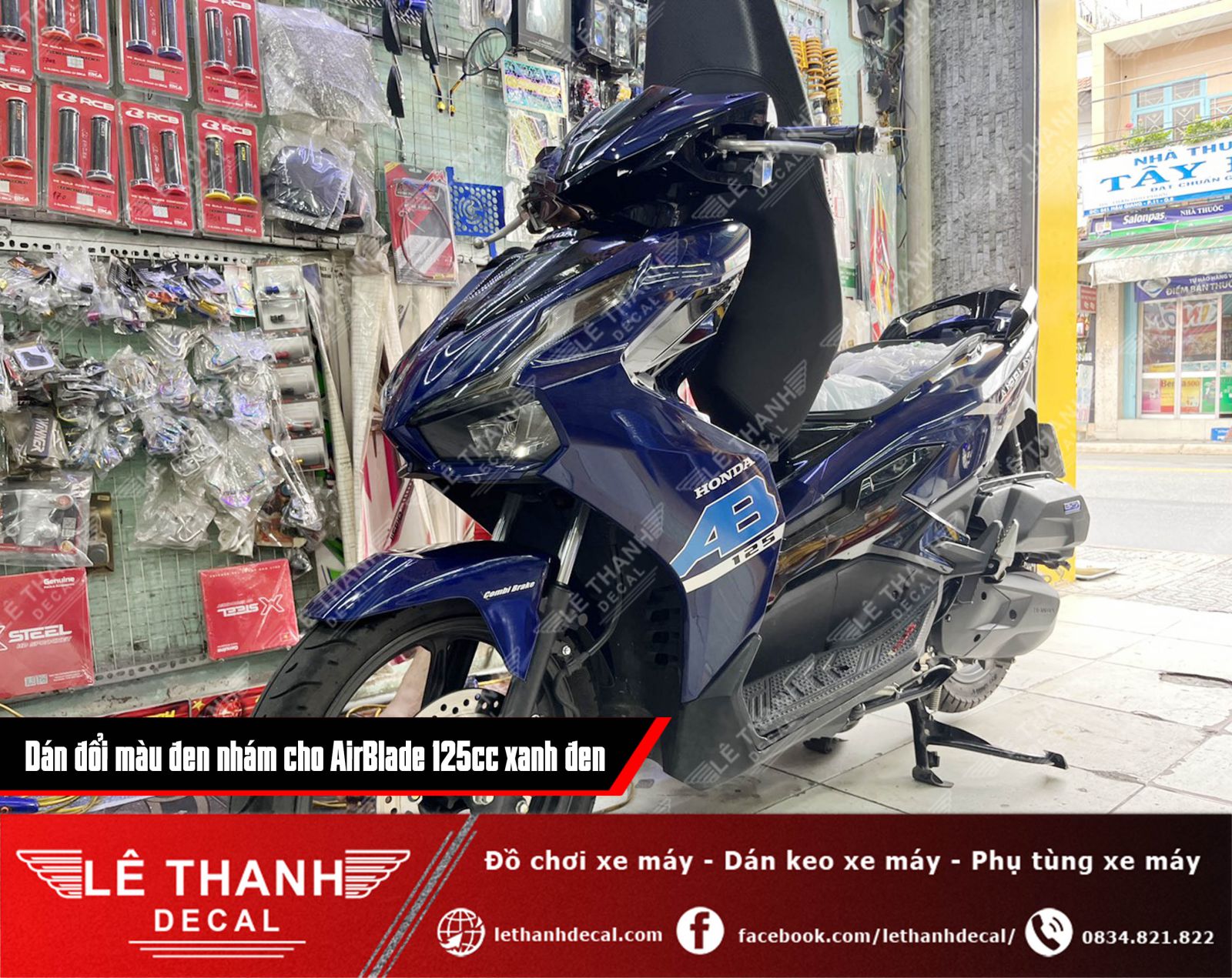 Dán decal đổi màu đen nhám cho AirBlade 125cc xanh đen cá tính