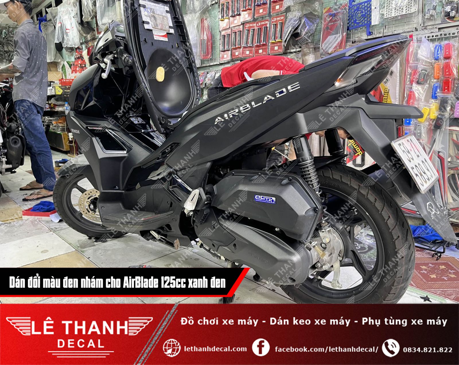 Dán decal đổi màu đen nhám cho AirBlade 125cc xanh đen cá tính