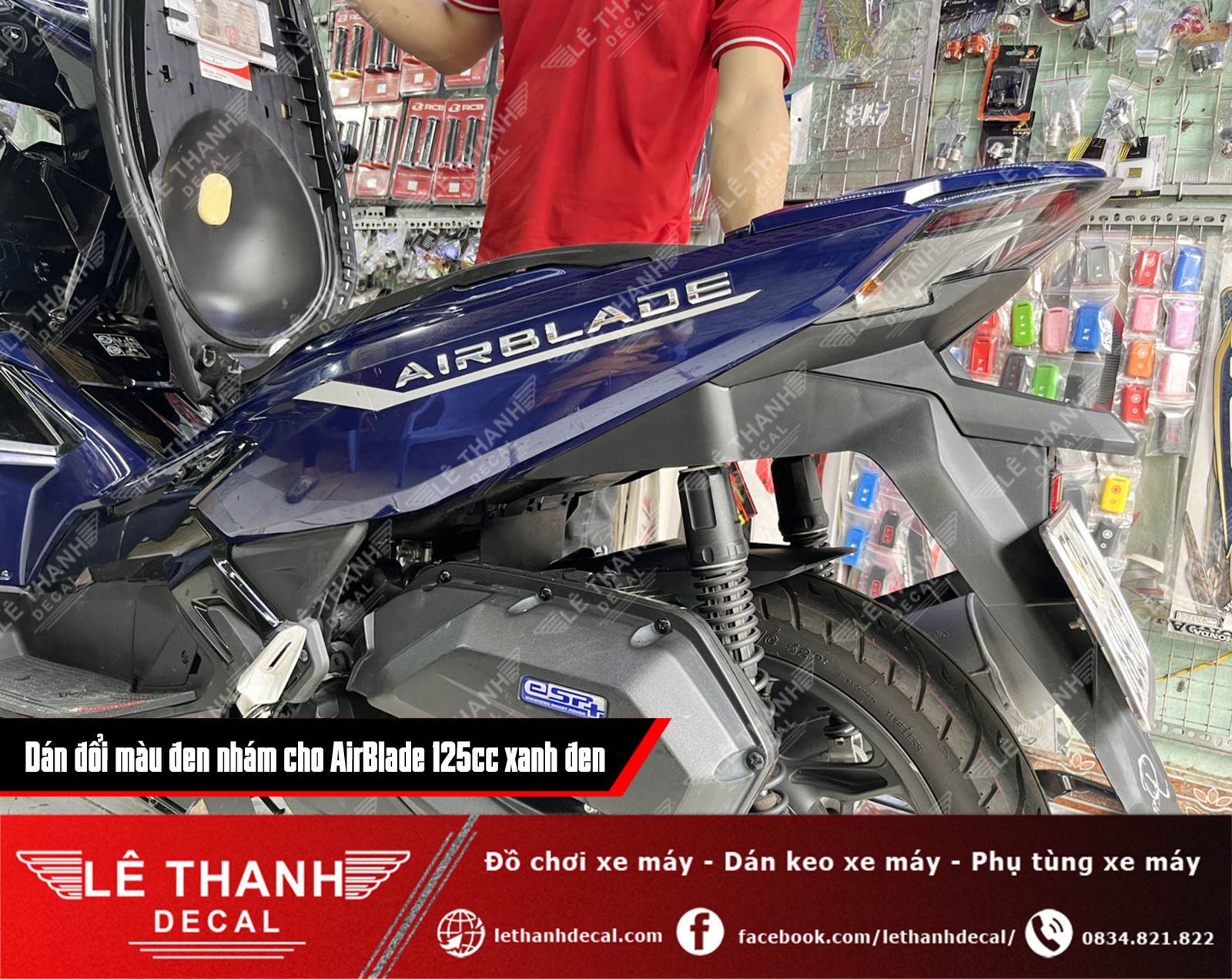 Dán decal đổi màu đen nhám cho AirBlade 125cc xanh đen cá tính