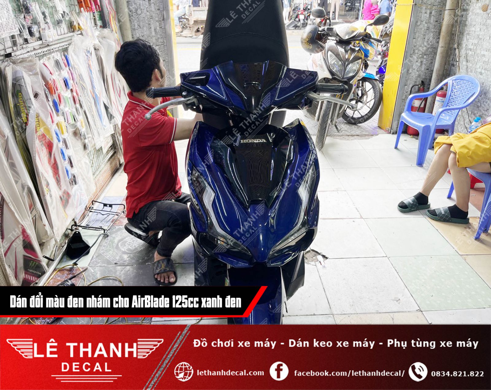 Dán decal đổi màu đen nhám cho AirBlade 125cc xanh đen cá tính