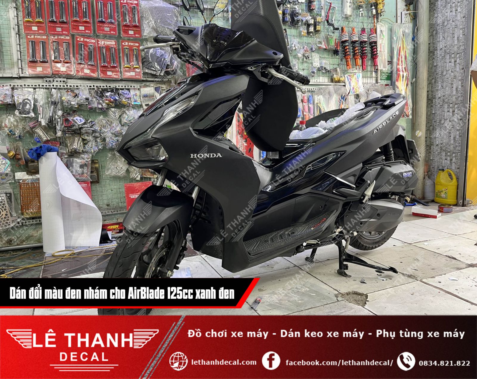Dán decal đổi màu đen nhám cho AirBlade 125cc xanh đen cá tính