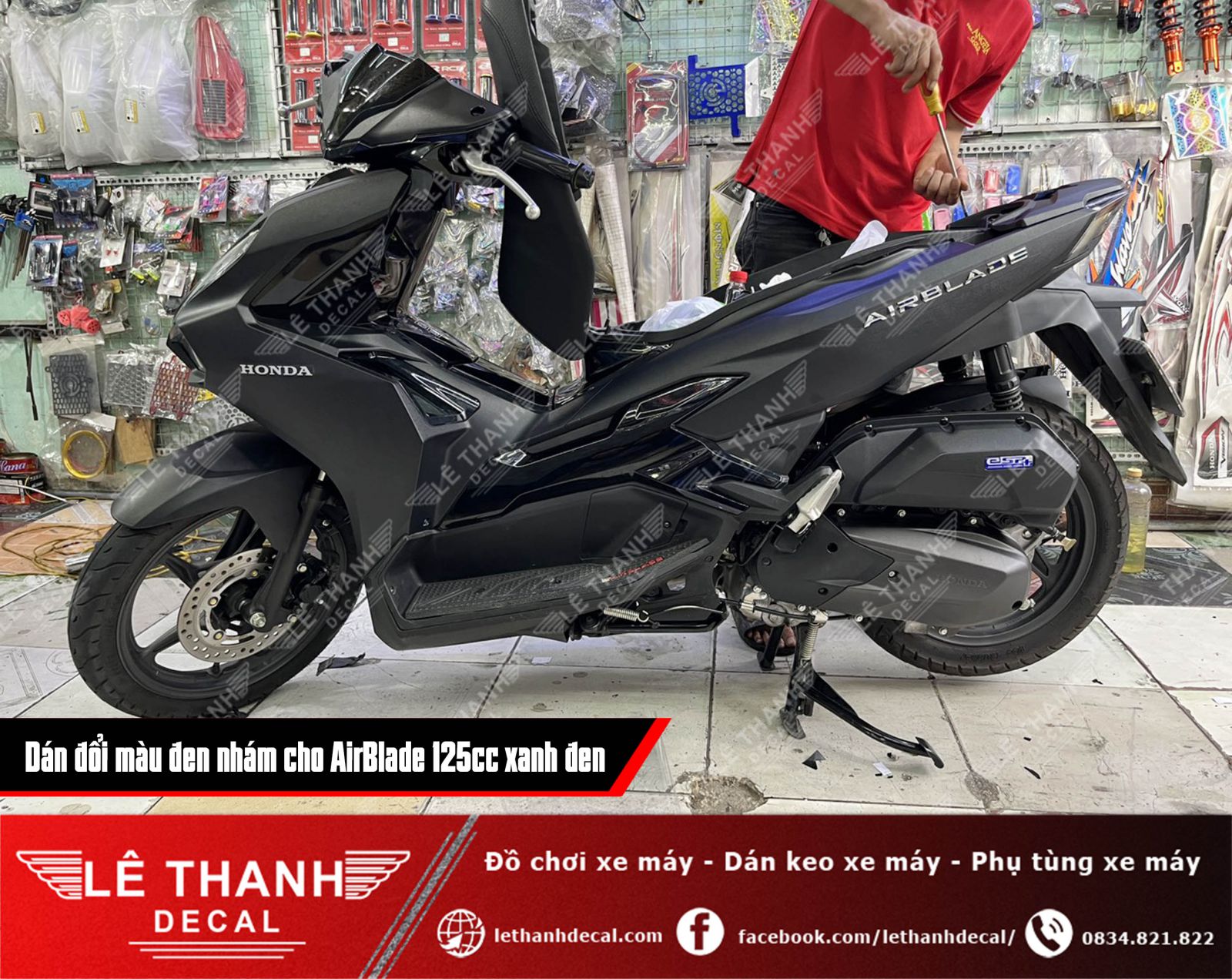 Dán decal đổi màu đen nhám cho AirBlade 125cc xanh đen cá tính