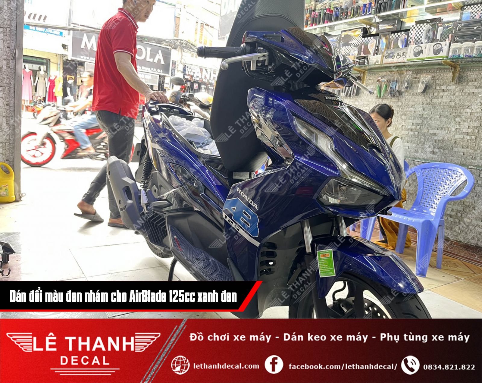 Dán decal đổi màu đen nhám cho AirBlade 125cc xanh đen cá tính