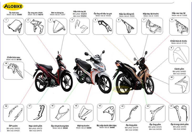 Dàn áo Wave RSX, giá bộ áo xe Wave RSX 2012-2020