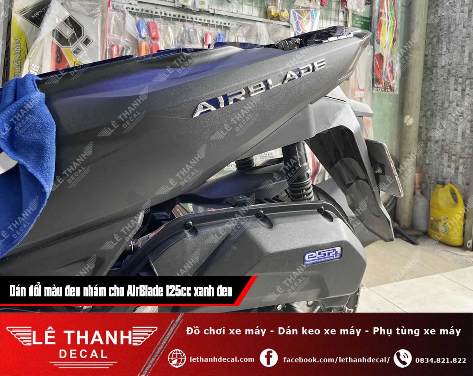 Dán decal đổi màu đen nhám cho AirBlade 125cc xanh đen cá tính
