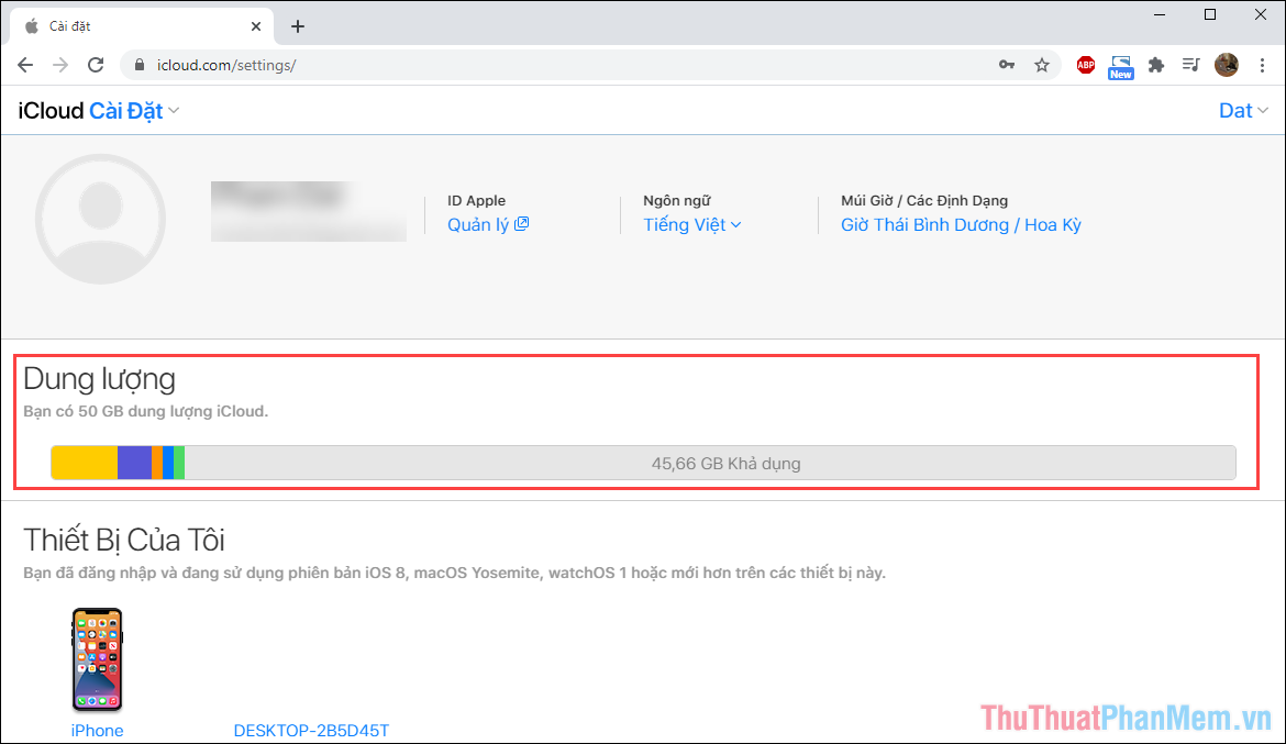 Xác định dung lượng iCloud